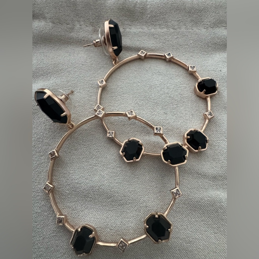 Kendra Scott Rose Gold Hoop Earrings with Black Stones - Picture 3 of 4